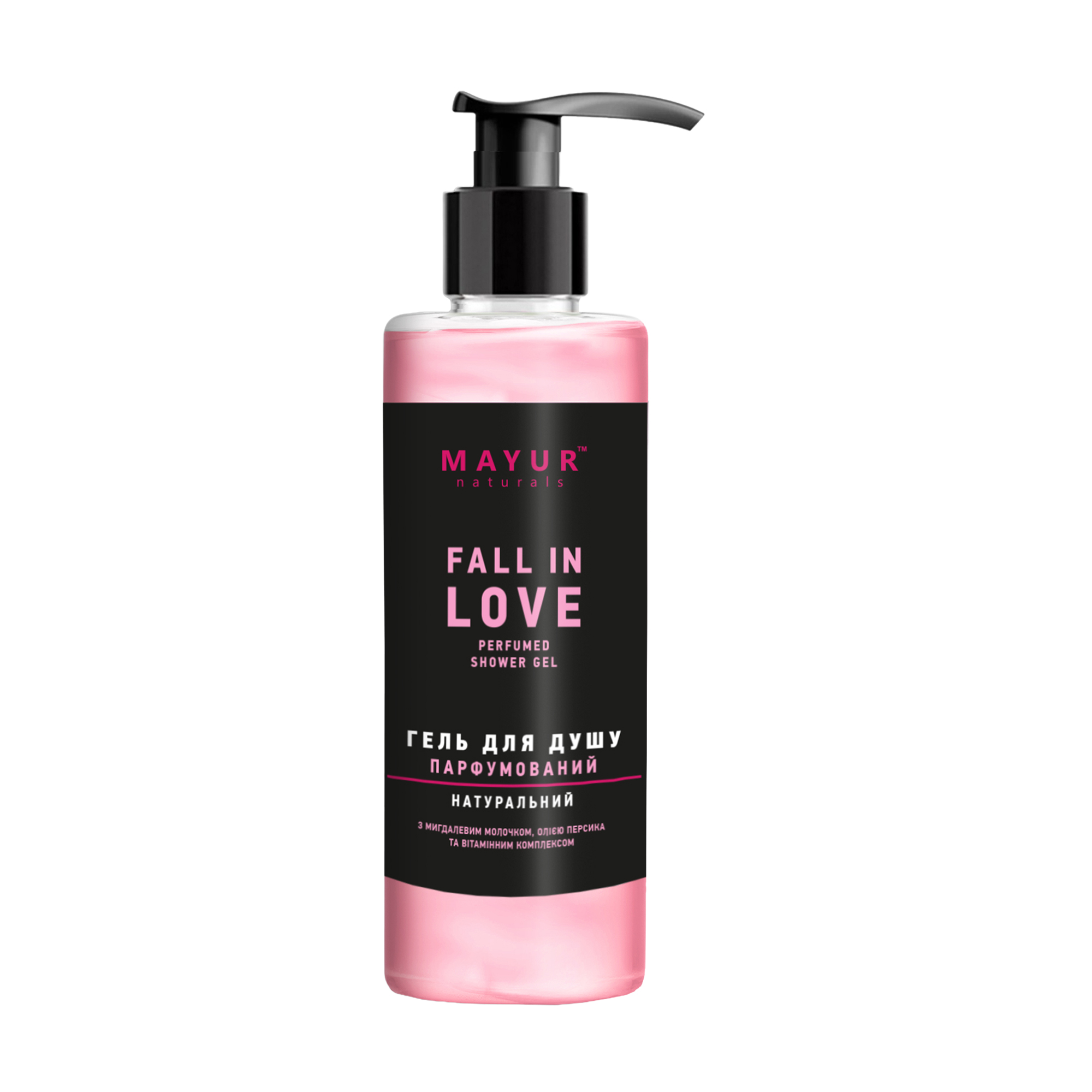 Парфумований гель для душу Mayur Fall in Love Perfumed Shower Gel з мигдалевим молочком, олією персика та вітамінним комплексом, 500 мл